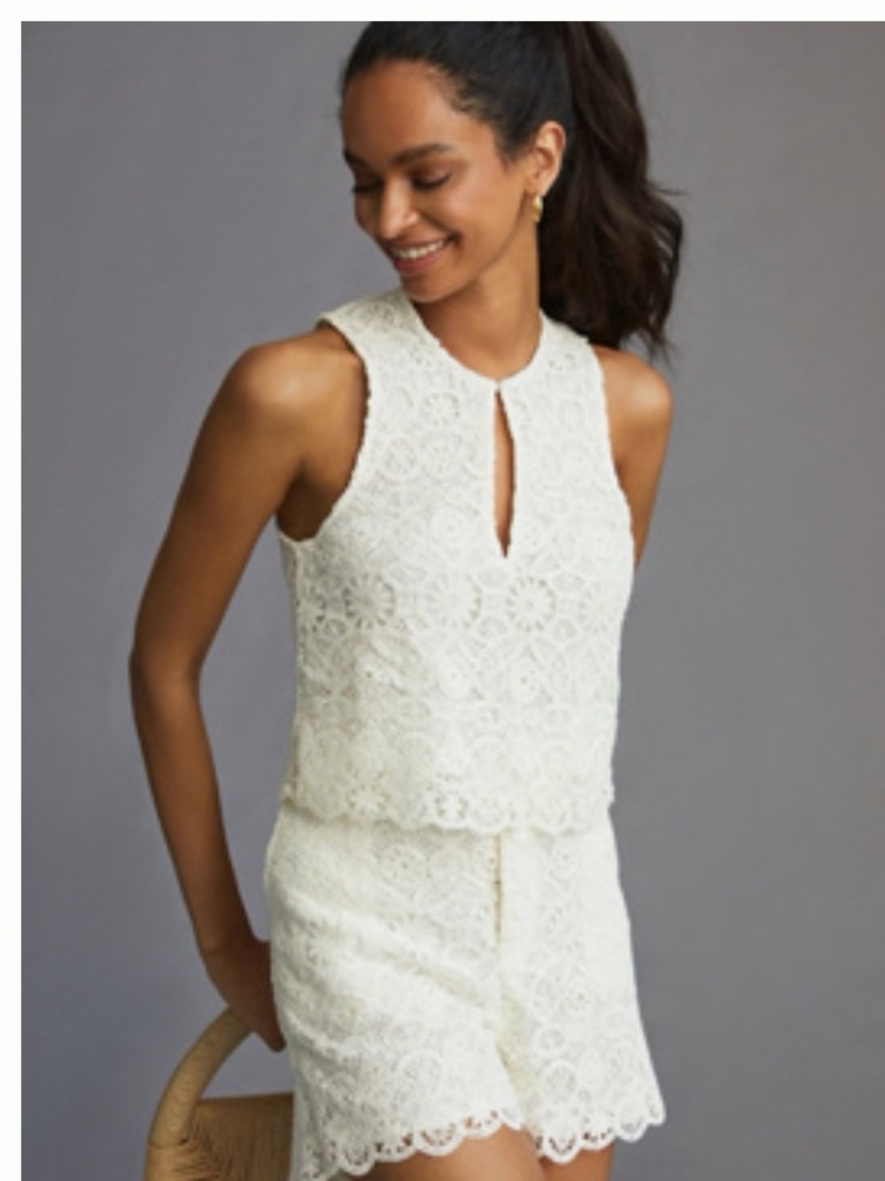 Maeve Anthropologie Cream Lace Sleeveless Crop Top
